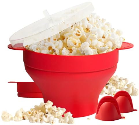 QuickSync Silicone Hot Air Microwave Popcorn Maker | Collapsible Food-Grade Popcorn Popper Bowl | Popcorn Maker Bowl with Lid | DIY Popcorn Bucket | No Oil Healthier | Dishwasher Safe