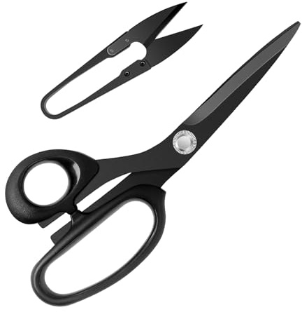 KUONIIY Linkshänder-Nähschere zum Schneiden von Leder, 8 Zoll Schneiderschere mit Edelstahlklinge, Schwarz (4,1 Zoll kleine Fadenschere)