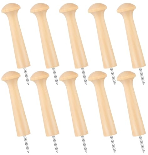 Xthrotsenk 10 Stück Kleiderhaken Holz Rund Wandhaken Holz Wand Vintage Holzhaken Garderobenhaken Garderobenhaken mit Schrauben für Mützen, Rucksack, Schals, Kleidung (Holzfarbe)