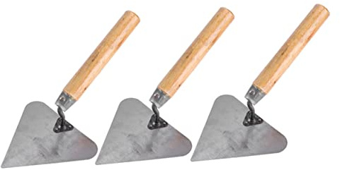 Tofficu 3Pcs Finish Trowel Set with Wooden Handle Triangle Plastering Tool for Concrete and Drywall Versatile Masonry Hand Tools for Construction