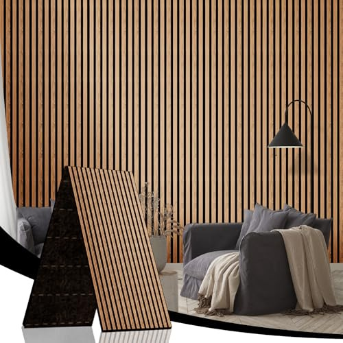 AKK-STAR Akustikpaneele Set 240x60cm (1,44m²) - Faltbare Wandpaneele in Holzoptik für Schallschutz & Dekoration | 3D Wandpaneele für Wohnzimmer, Homeoffice | Zur Wandmontage (Eiche geölt 16#)