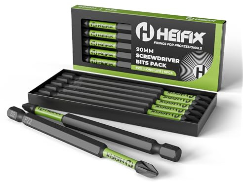 Heifix 6 x 90mm PZ2 Impact Screwdriver Bit Set, Eco Storage Box | Long PZ2 Pozi Impact Drill Bits With Magnetised Tips For Secure Screw Holding. Supplied In A Reusable Eco Storage Box.