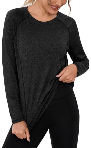 Terecey T-Shirt Sport Femme Manches Longues Col Rond Respirant et Séchage Rapide Tee Shirt pour Fitness Yoga Running et Pilates