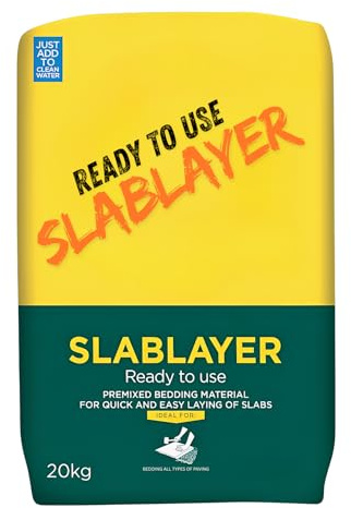 Slablayer 20kg – Pre-Mixed Concrete Base for Patio & Paving | Just Add Water | Quick Set Mortar Alternative | Light Grey Finish | Weatherproof Bag | Durable Outdoor Use