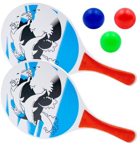 Beachball Set aus Holz, Leichte und Strapazierfähige Strand Spielzeug mit 2 Schläger, Strandtennis Set für Strand Pool Party Meer und Garten, Ideal für Erwachsene Die Ganze Familie