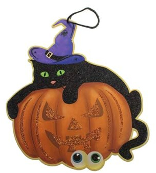 Colgante Decorativo de Calabaza y Gato para Halloween