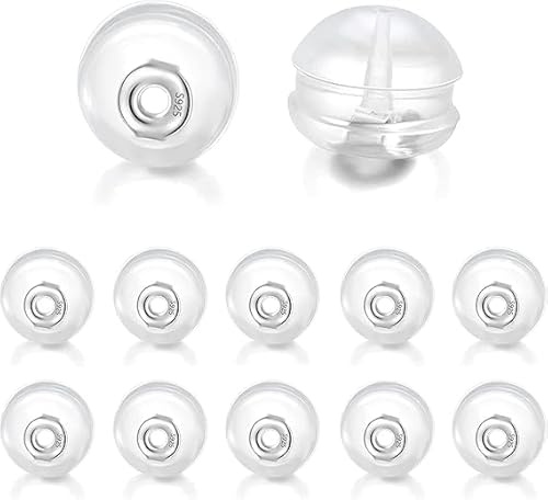 12 piezas de respaldos de aretes de silicona de plata S925, cierres de aretes seguros para tachuelas/orejas caídas, no irritan, hipoalergénicos, suaves y transparentes para adultos.