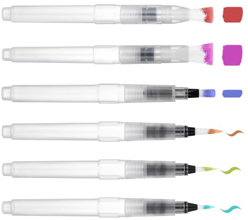 LXUEJIE 6 Stück Wasserpinsel Stifte, Wassertankpinsel Stifte Auffüllbare | Aquarell Wasserpinse Kunststoff Leerer Wasserpinselstift mit Befüllbarer Wassertank Aquarellstifte Malpinsel für Malerei