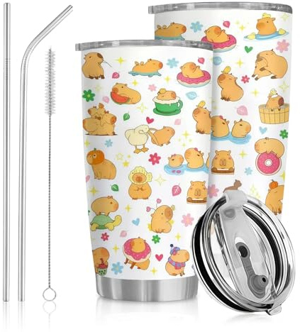 Capybara Insulated Water Bottle, Stainless Steel Tumbler with Lid, Cute Coffee Cup, Non-Spill Tumbler for Desk, Leak-Proof Thermos for Outdoor, Office, Travel,Capybara Gift