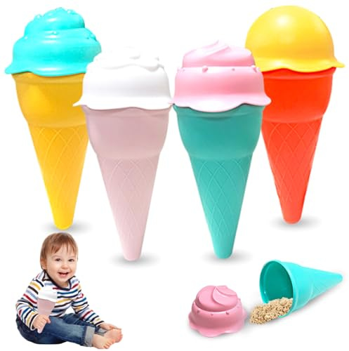 Whyzsjnclg Jeu de crème glacée pour Enfants, 4 pièces/Ensemble de Jouets Plage, Jouets Sable crème glacée en Plastique Mignons et sûrs Couleur aléatoire, moules Amusants réutilisables pour Cadeaux d