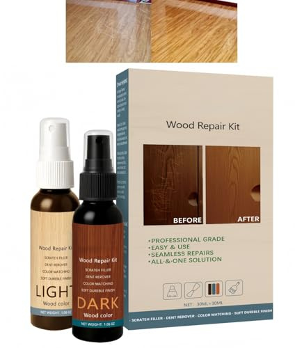 Kit di riparazione per legno con stucco in legno chiaro e scuro, kit di riparazione professionale per pavimenti in legno, kit di riparazione per graffi, scheggiature e fori, per porte in legno, tavolo