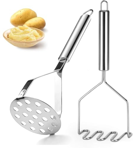 Yeahbo Potato Ricer Masher Stainless Steel 2 Pcs, Potato Mashers Ricer | Potatoes Masher Fruit & Vegetable Baby Food Masher Dishwasher