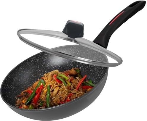 Genérico Sarten WOK 30cm, Recubrimiento Antiadherente de Marmol, Aluminio Fundido, INDUCCIÓN.