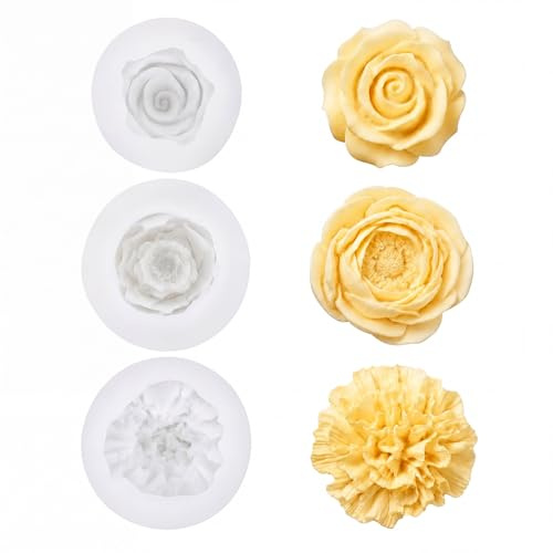 Rosen Silikonform 3 Stück, 3D Gießform für Kerzen Resin Seife | Blumenformen aus Silikon für Gießharz, Wachs, Schokolade und kreative Handmade Projekte