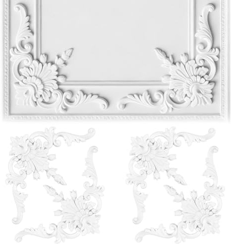 NBEADS Kit de 4 piezas de molduras de techo, decoración de pared de poliuretano adornado en 3D, 20 x 21 cm, panel decorativo blanco para sala de estar, dormitorio, decoración de pared