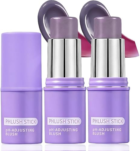 2Pcs Color Changing Cream Blush Stick,PH Ajusting Pink Blush Stick,Face Hydrating Multiuse Blush for Cheeks and Lips Make up,Long Lasting Fresh Faced Glow Balm (Pink, 2Pcs, PH Ajusing)