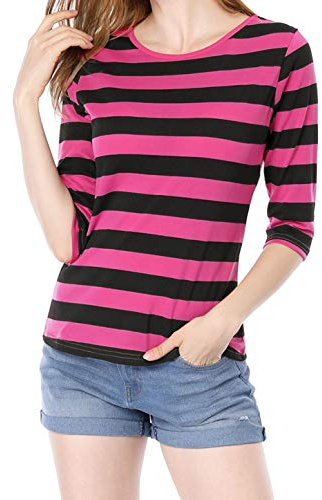 Allegra K Camicia da Donna a Mezza Lunghezza con Strisce a Contrasto in Mezza Lunghezza Festa di San Patrizio Fucsia Nero M