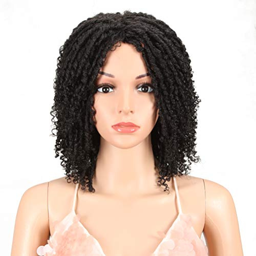 Style Icon Dreadlock Wig Short Twist Wigs for Black Women Afro Curly Synthetic Wig 6 inch Faux Locs Braided Crochet Hair Wigs (Color:1B)