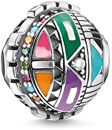 THOMAS SABO Bead Sonnensymbol 925er Sterlingsilber, Geschwärzt, Violett, Orange, Pink, Grün, Türkis Emailliert