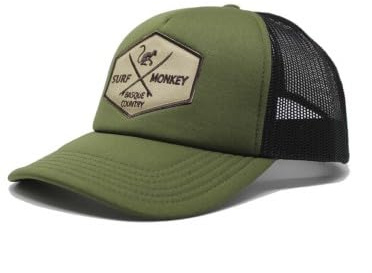 Cappellino Nero Snapback da Uomo - Visiera Piatta in camoscio Sintetico - Surf Monkey Etichetta a Toppa in Tessuto - Regolatore Stile retrò SnapbackTesa Piatta - Spedizione Gratuita