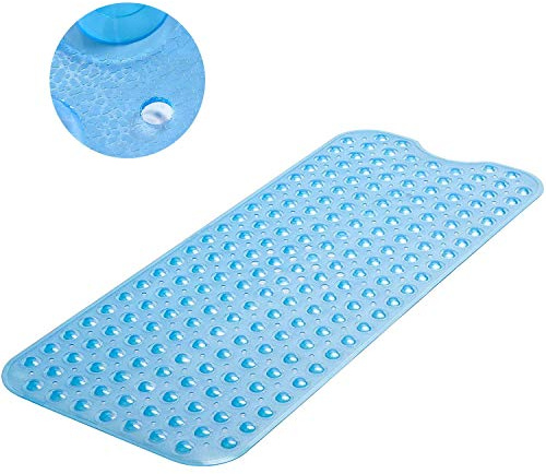 MASS DYNAMIC Extra-Long Non-Slip Bath Mat – 100x40cm Transparent Blue Shower Mat with 200 Suction Cups & 176 Drain Holes, Anti Mould, Machine Washable, BPA-Free, Safe for Kids, Elderly & Pets