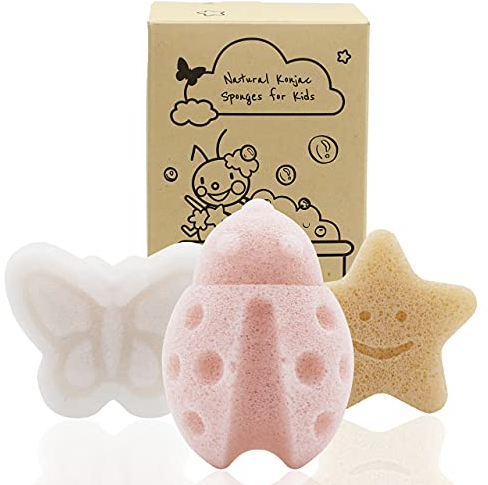 myHomeBody Konjac Badeschwamm für Babys, Natürliche Badeschwamm, natürlicher und sicherer Konjac, 3 Stück : Schmetterling, Marienkäfer, Stern