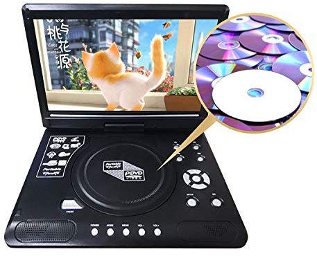 WFGZQ Lettore Dvd per Auto Portatile con Schermo Girevole HD da 9,8 Pollici, Altoparlanti Stereo E Doppio Jack per Cuffie, Supporto per Sincronizzazione TV/Scheda USB/SD, Nero,9.8