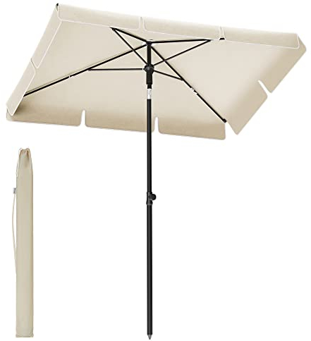 SONGMICS Parasol 180 x 125 cm, Protection Solaire UPF 50+, Inclinable sur 30° dans les 2 sens, Hauteur Réglable, avec Sac de Transport, pour Jardin, Terrasse, sans Base, Beige GPU180M01