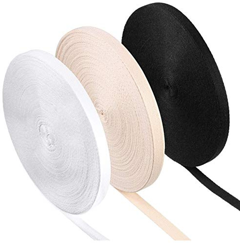 Baumwoll Gurtband Twill - 3Rolls Herringbone tape Ribbon Cotton Twill Ribbon Natürliches Gurtband Bias Binding Tape für DIY Crafts Sewing Knit (1 cm breit)