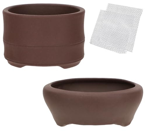 Happy Bonsai Set di 2 vasi per piante grasse in ceramica rotonda non smaltata da 7,9 cm + 9,4 cm