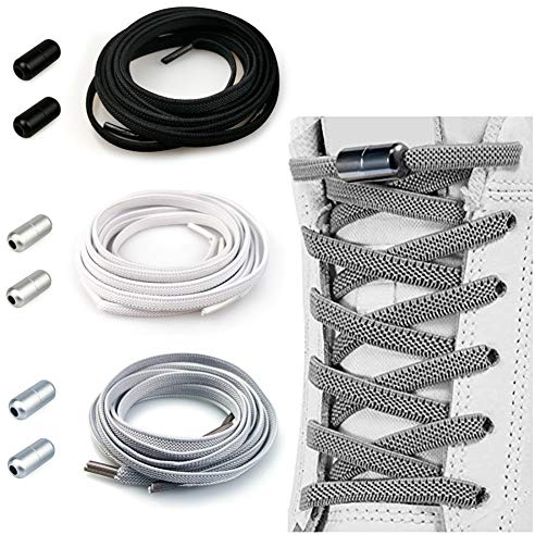 Cordones Elásticos Sin Nudo para Hombres Mujeres Niños | Cordones de Zapatos/Cordones Zapatillas Deporte Cordones Elásticos de Goma con Hebilla Metal [No es Necesario Atar los Cordones de los Zapatos]