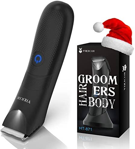 VIKICON Elektrischer Balls Trimmer, Intimrasierer für Männer, Wasserdichte Nasse/Trockene Eier und Body Groomer, Hoden-Rasierer mit LED-Beleuchtung, Haarschneidemaschine Profi,Foil, Aufladbar, Schwarz