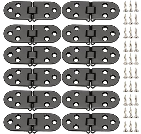 Booramy 12 Stück Klappscharnier 180 Grad Zinklegierung Runde Kante, Scharniere, Möbelscharniere für Klapptisch Schrank Tür Möbel(schwarz)