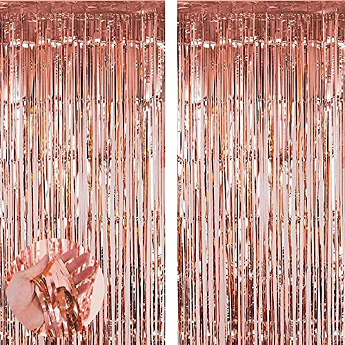 Folienvorhang Dekorationen, metallische Lametta-Vorhänge, schimmernder Vorhang, Folie, Fransenvorhang, Kulisse zum Aufhängen, Luftschlangen, Abschlussball, Party-Dekoration (Roségold)