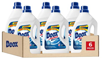 Deox Flüssigwaschmittel Classico, 144 Waschgänge, entfernt Flecken und desinfiziert, mit geruchshemmender Formel, 1200 ml, 6 Packungen