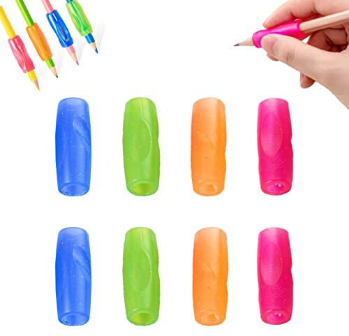 8 Stück Silikon Bleistift Griffe, Schreibhilfe für Stift Kinder, Ergonomische Stiftehalter, Linkshänder Rechtshänder Bleistift Griffe Haltung Schreibhilfe für Kinder Kindergarten Erwachsene