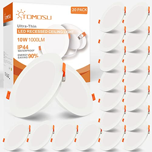 Tomosu LED Einbaustrahler 230V Flach, LED Spot 10W 1000LM, IP44 Einbauleuchten für das Bad, Neutralweiß 4000K, Ø115-125mm Lochdurchmesser, Deckenspots für Wohnzimmer Küche Schlafzimmer, 20er Set