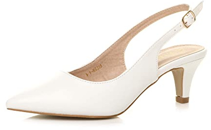 AJVANI dam damer låg mellanklack 50-tal slingback spänne spetsig domstol skor storlek, vit matt, 39 EU