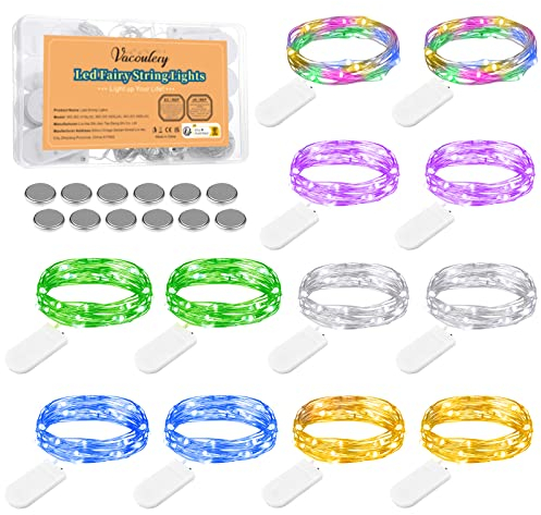 Guirlande Lumineuse LED, Lot de 12 Guirlandes Lumineuses LED à Piles 2M 20LED Étanche Girlande de Lumière Décoration pour Noël Terrasse Pelouse (6 Couleurs)