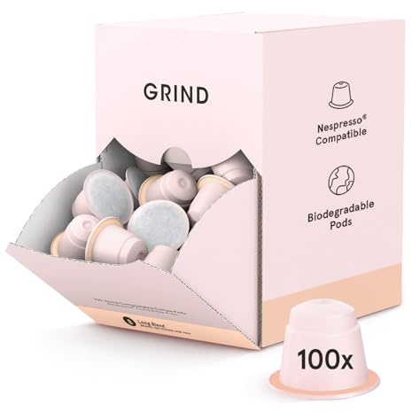 Grind Long Coffee Pods – Pack of 100 Biodegradable Capsules – 100% Arabica – Nespresso® Original Compatible – Home Compostable – Barista Quality and Specialty Grade – Medium Roast