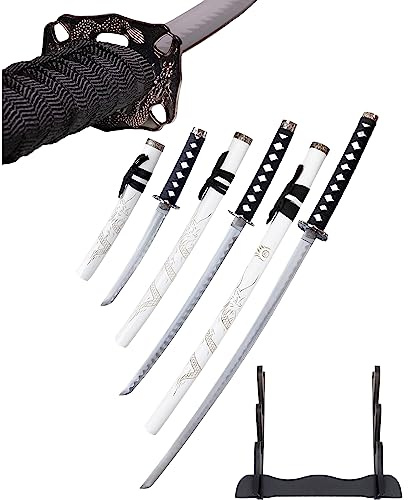 Katana Schwert Echt Set, Wakizashi, Tanto - Samurai Schwert aus Stahl - Samurai Schwerter als Anime Deko - Japanisches Sword mit ständer - Ninja Schwerter - HK1101