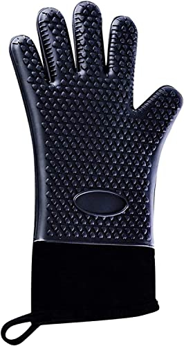 Gartenarbeitshandschuhe, Arbeitshandschuhe, Premium-Ofen, hitzebeständig, Verbrühungsschutz, dick, mit innerer Baumwollschicht, Unterarmschutz for Mikrowelle, Kochen, Grillen, Kamin – Grau (Farbe: Rot