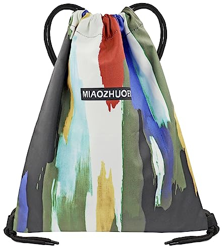 FenFang Turnbeutel mit Kordelzug, Kordelzugbeutel Sportrucksack Klein Turnsack Rucksack Beutel Faltbar, Tunnelzug Gymsack Sportbeutel Daypack mit Reißverschluß Innentasche Damen Frauen (Bunt)