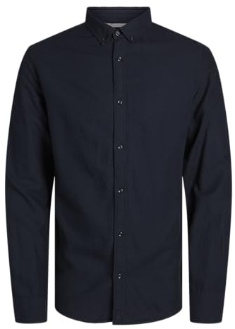 JACK & JONES Herren Jprccmaze Linen Shirt L/S Button Down Langarmhemd 12251024,Night Sky/Fit:Comfort Fit,S
