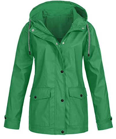 Cocila Ladies Windproof Rain Jacket Womens Autumn Winter Solid Color Hooded Pockets Watertight Windproof Jacket Rain Coat Women (Green, L)