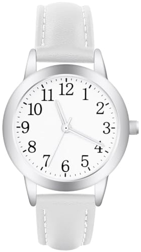 Vicloon Women's Watch, Analog Quartz Watch, Leather Strap Easy Read Tone Watch Premium Fashion Wrist Watch for Women Ladies Girls (White)