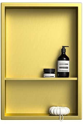 Bernkot Duschnische aus Edelstahl, 45,7 x 30,5 cm, goldfarben, keine Fliesen erforderlich, Wandnische Regal für Badezimmer Dusche, Aufbewahrung, über Montage