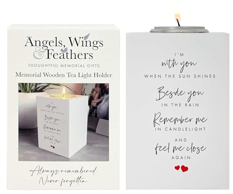 Memorial Wooden Tea Light Holder | White Wooden Remembrance Candle Holder with Poem | Bereavement Sympathy Gift | 10x7x7cm