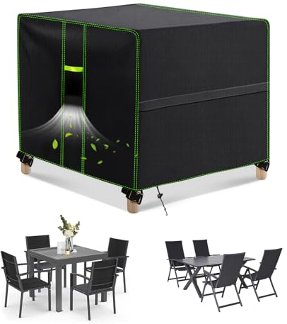 FORTRY Abdeckung Gartenmöbel Wasserdicht, Winterfest Schutzhülle Gartenmöbel, 420D Oxford Plane für Gartentisch Möbelsets Terrassenmöbel, Rechteckig Tischabdeckung Gartenmöbel 125x125x74cm