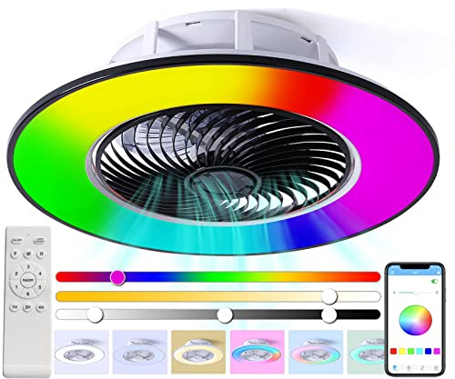 Silent Fan RGB Deckenleuchte Mit Musik Bluetooth Lautsprecher Deckenventilator Mit Beleuchtung Fernbedienung Und APP LED Dimmbarer Unsichtbarer Ventilator Deckenleuchte Für Schlafzimmer